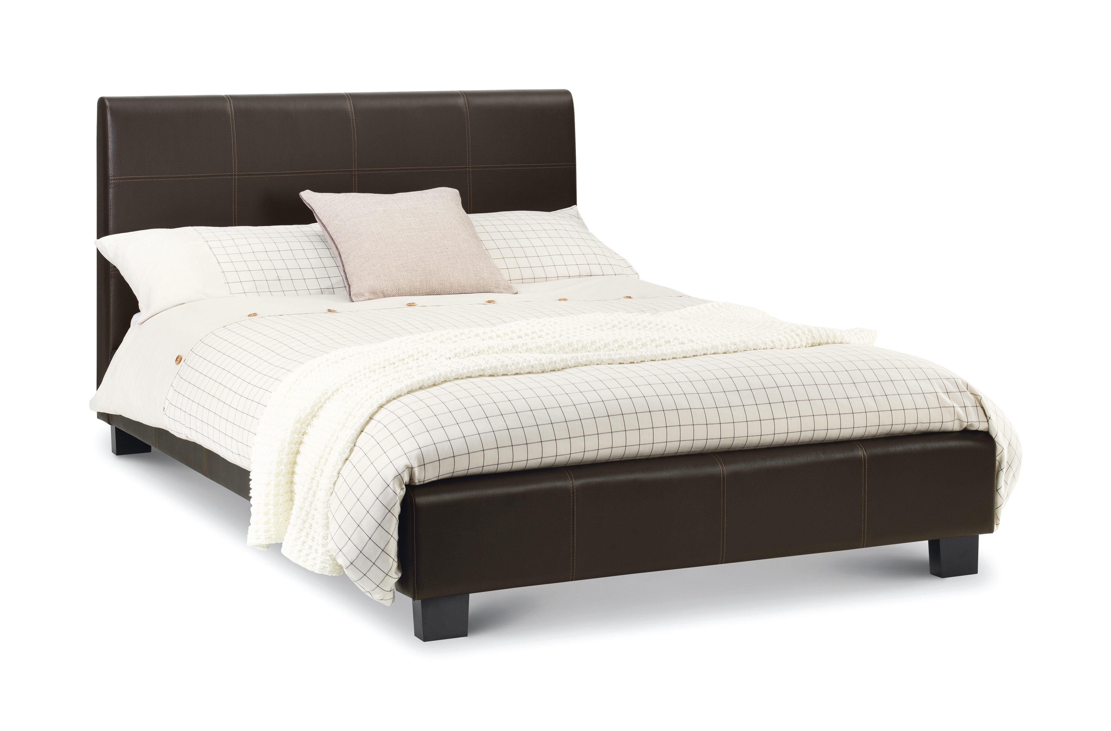 Beds Padded Brown Faux Leather Bed Frame - Small Double 4ft - Free Next Day Or Day Of Choice Delivery*