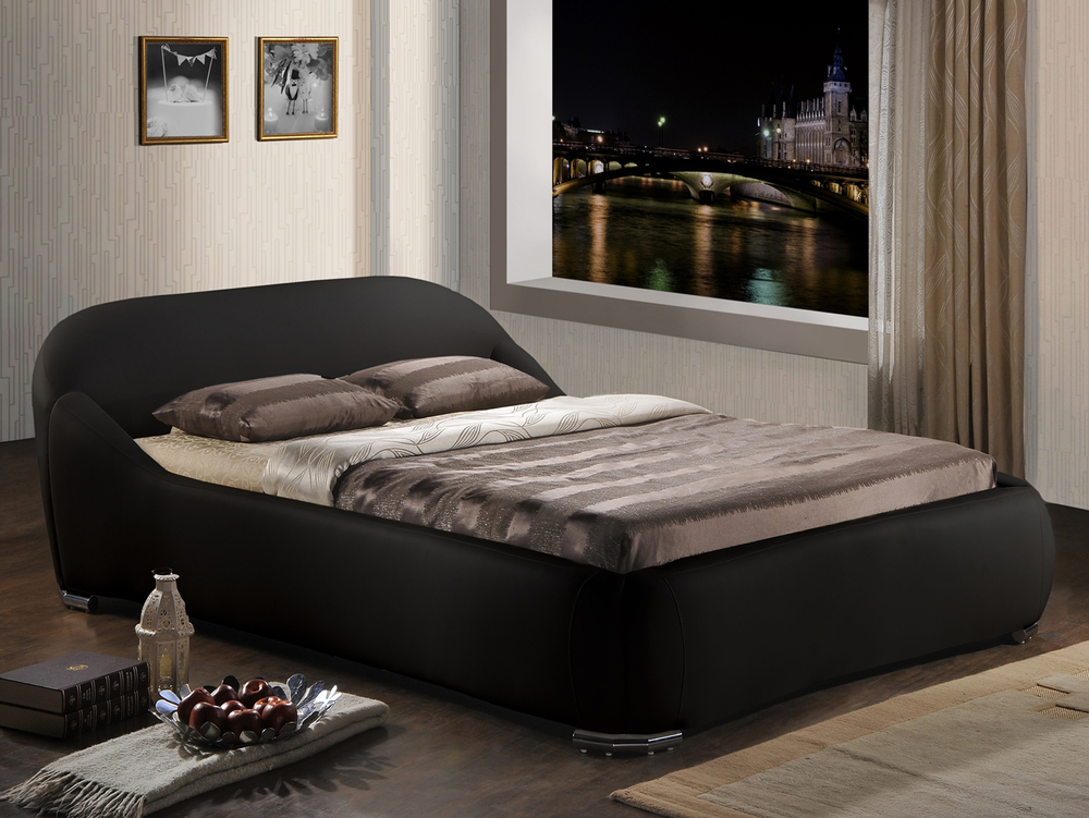 Black Contemporary Sleigh Style Faux Leather Bed Frame Double 4ft 6" Free Next Day Delivery*