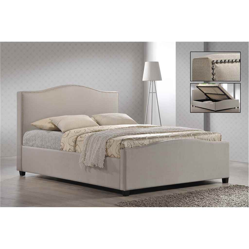 Chrome Studded Sand Fabric Side Ottoman Style Bed Frame King Size 5ft