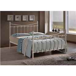 Shell Detailed Ivory Metal Bed Frame - Double 4ft 6" 