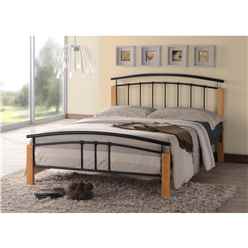 Black Metal & Beech Bed Frame - King Size 5ft - Free Next Day Delivery*