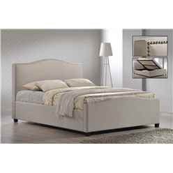 Chrome Studded Sand Fabric Side Ottoman Style Bed Frame - King Size 5ft