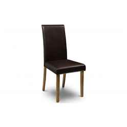 Oak Finish Leg and Brown Faux Leather Dining Chair 
