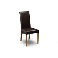 Back Feature Brown Faux Leather and Oak Finish Dining Chair 
