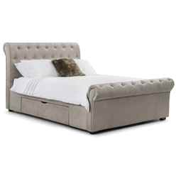 Premium Mink Chenille Sleigh Style Storage Bed Frame - Double 4'6" (135cm) + 2 Underbed Storage Drawers - Best Seller