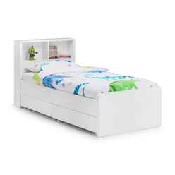 Contemporary Style White High Gloss Bookcase Bed Frame - Single 3ft (90cm) 