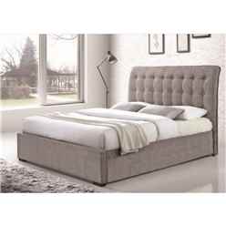 Light Grey Curved Design Elegant Fabric Bed Frame - King 5ft