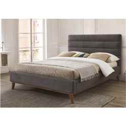 Light Grey Squared Design Fabric Bed Frame - Double 4ft 6" 