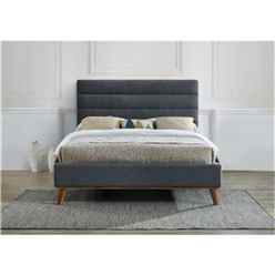 Dark Grey Squared Design Fabric Bed Frame - Double 4ft 6" 