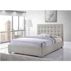 Chrome Footed Sand Tall Headboard Fabric Bed Frame - Double 4ft 6" 