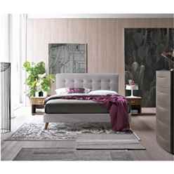 Stylish Wooden Footed Light Grey Fabric Bed Frame - King 5ft