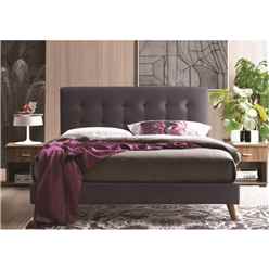 Stylish Wooden Footed Dark Grey Fabric Bed Frame - Double 4ft 6" 