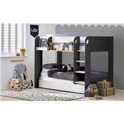 Premium Charcoal and White Bunk Bed Including Pull Out Trundle