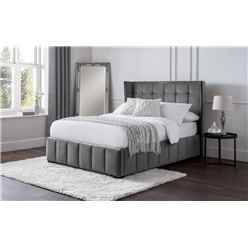 Premium - Grey Plush Velvet Bed - King 5ft (150cm)
