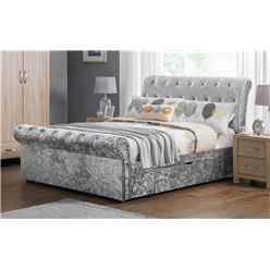 Premium - Silver Velvet Quilted Drawer Bed - Double 4ft 6" (135cm)