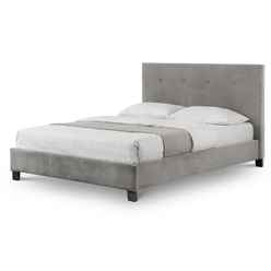 Premium - Grey Button Velvet High Headboard Bed - Double 4ft 6" (135cm)