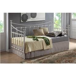 Shell Detailed Ivory Metal Day Bed Frame - Single 3ft