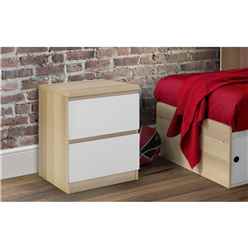 Modern Oak and White Bedside Drawers - 2 Drawers