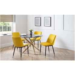 Round Table & 4 Delaunay Mustard Chairs