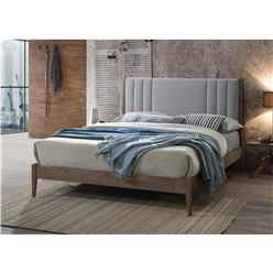 Light Grey Fabric & Wood Bed Frame - Double 4ft 6" 