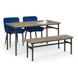 Carnegie Dining Table, Bench & 2 Luxe Blue Chairs