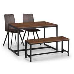 Tribeca Walnut Dining Table, Bench & 2 Monroe Chairs