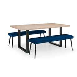 Berwick Dining Table & 2 Luxe Low Blue Benches