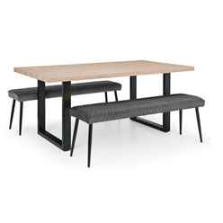 Berwick Dining Table & 2 Luxe Low Grey Benches