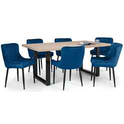 Berwick Dining Table & 6 Luxe Blue Chairs