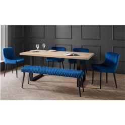 Berwick Dining Table, Luxe Low Blue Bench & 4 Luxe Blue Chairs