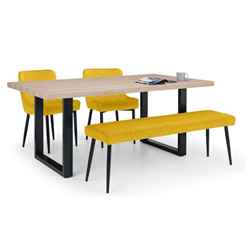 Berwick Dining Table, Luxe Low Mustard Bench & 2 Luxe Mustard Chairs