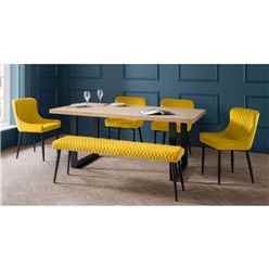 Berwick Dining Table, Luxe Low Mustard Bench & 4 Luxe Mustard Chairs