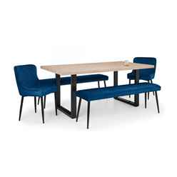 Berwick Dining Table, 2 Luxe Low Blue Benches & 2 Luxe Blue Chairs
