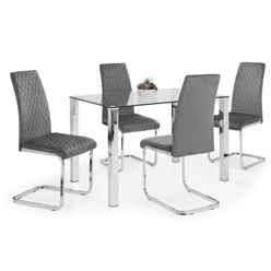 Enzo Dining Table & 4 Calabria Cantilever Velvet Grey Chairs
