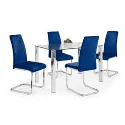Enzo Dining Table & 4 Calabria Cantilever Velvet Blue Chairs