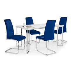 Positano Dining Table & 4 Calabria Cantilever Velvet Blue Chairs