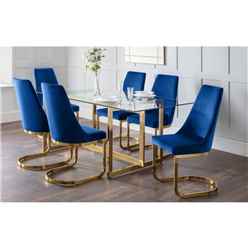 Minori Dining Table & 6 Vittoria Blue Dining Chairs