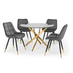 Montero Round Table & 4 Hadid Grey Dining Chairs