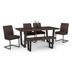 Brooklyn Dining Table Dark Oak, Bench & 4 Charcoal Chairs