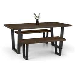 Brooklyn Dining Table & 2 Benches - Dark Oak