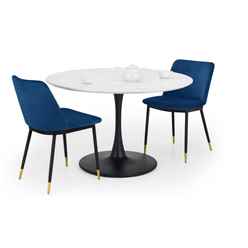 Holland Round Pedestal Table & 2 Delaunay Blue Chairs
