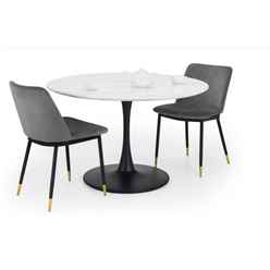 Holland Round Pedestal Table & 2 Delaunay Grey Chairs