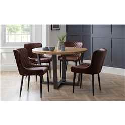 Brooklyn Round Table Oak & 4 Luxe Dining Chairs Brown