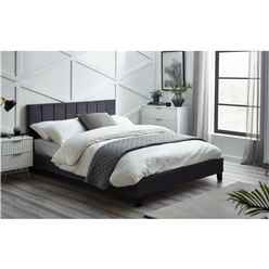 Premium Grey Velvet Bed with Black Legs - Double 4ft 6" (135cm)