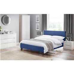 Premium Dark Blue Linen Bed with a Horizontal Tufted Headboard - Double 4ft 6" (135cm)