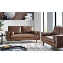 Brown Tan Faux Leather 3 Seater Sofa with Bolster