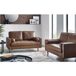 Brown Tan Faux Leather 2 Seater Sofa with Bolster
