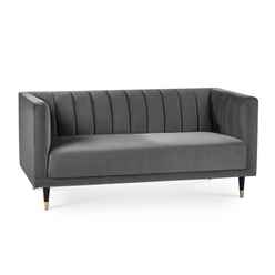 Grey Velvet Scalloped Back 2 Seater Sofa