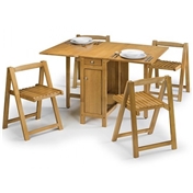 Folding Light Oak Finish Dining Set (Table + 4 Chairs)