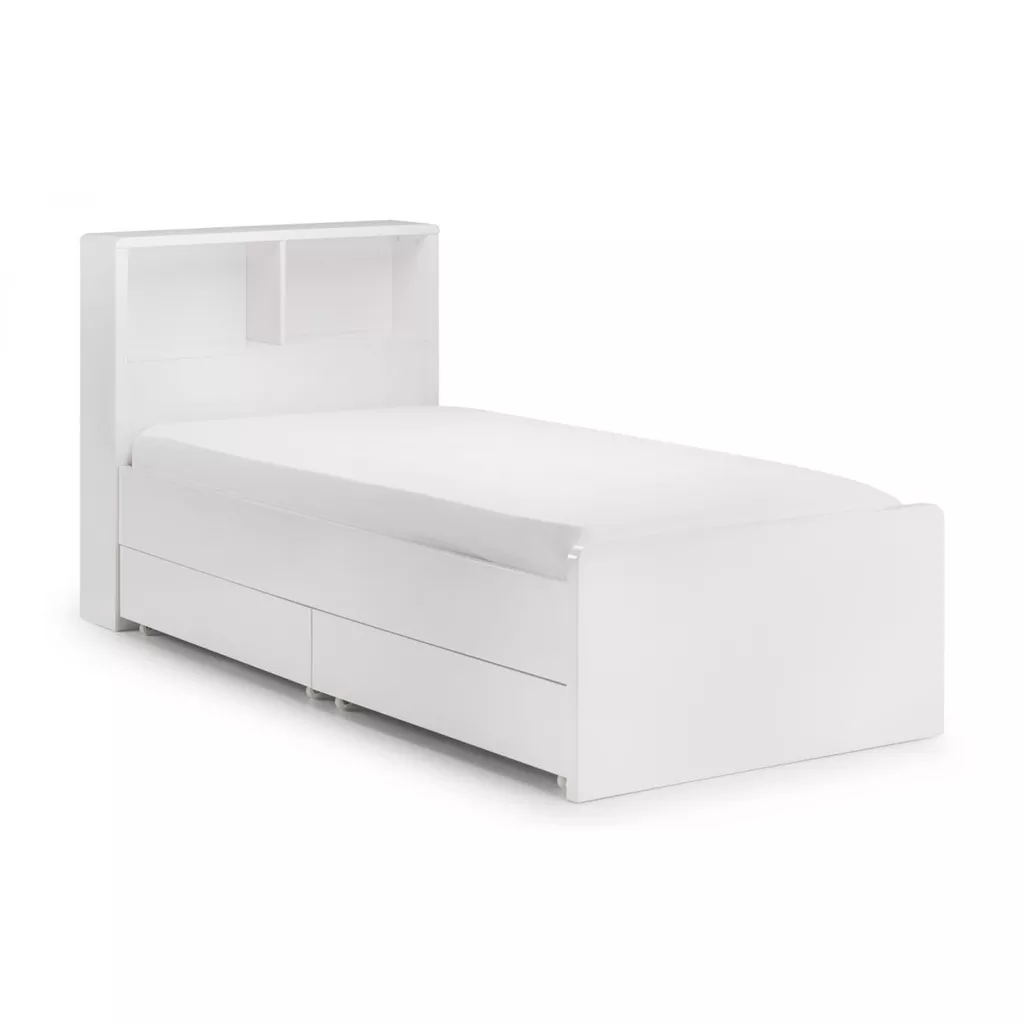 Contemporary Style White High Gloss Bookcase Bed Frame Single